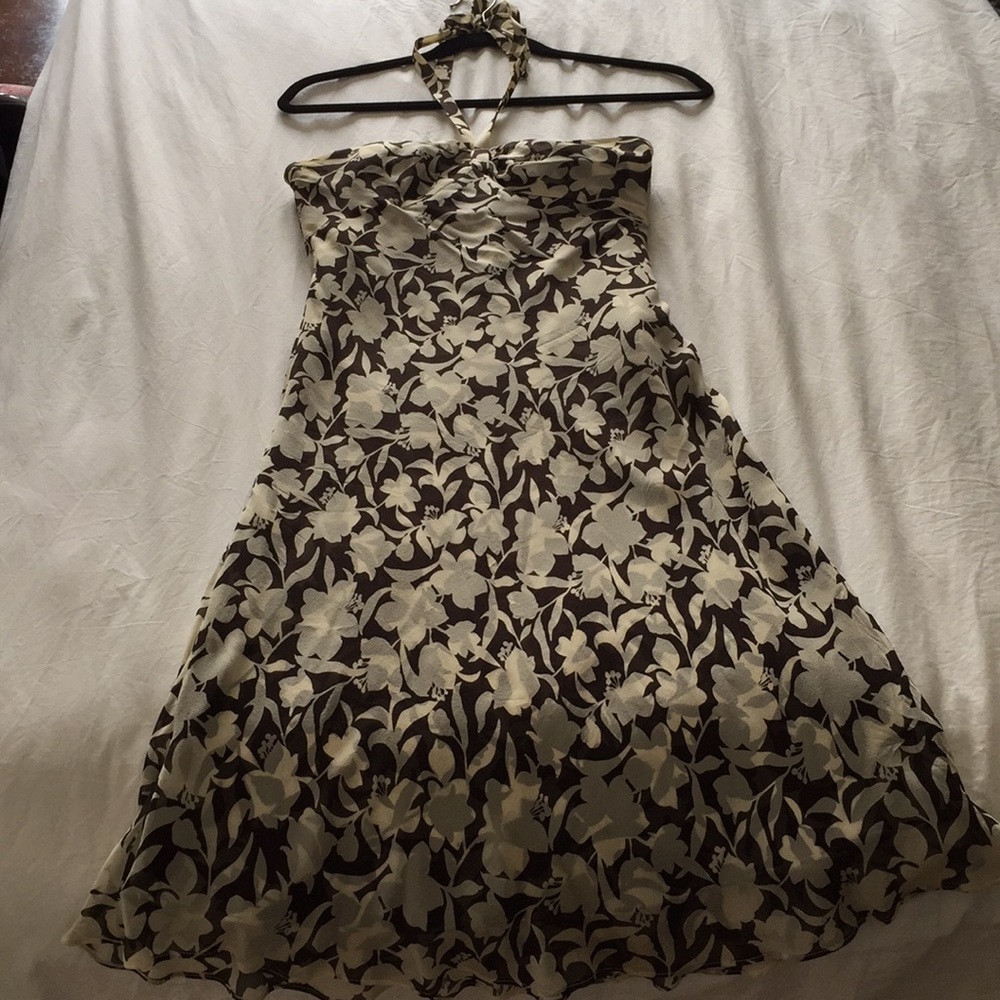 Ann Taylor Brown and cream print halter dress